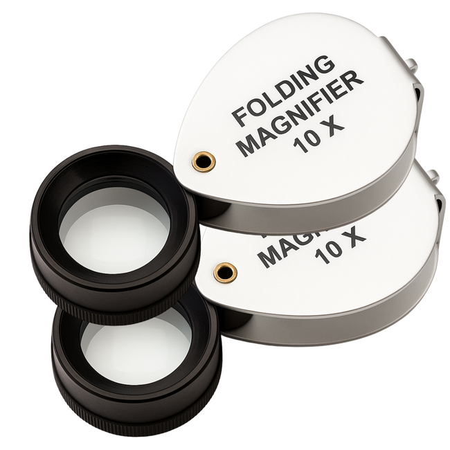 10x Folding Eye Loupe | 15 mm (0.59 in) Lens | Protective Aluminum Swivel Cover | Ideal for Jewelers & On-The-Go Appraisals | Pack of 2 Loupes