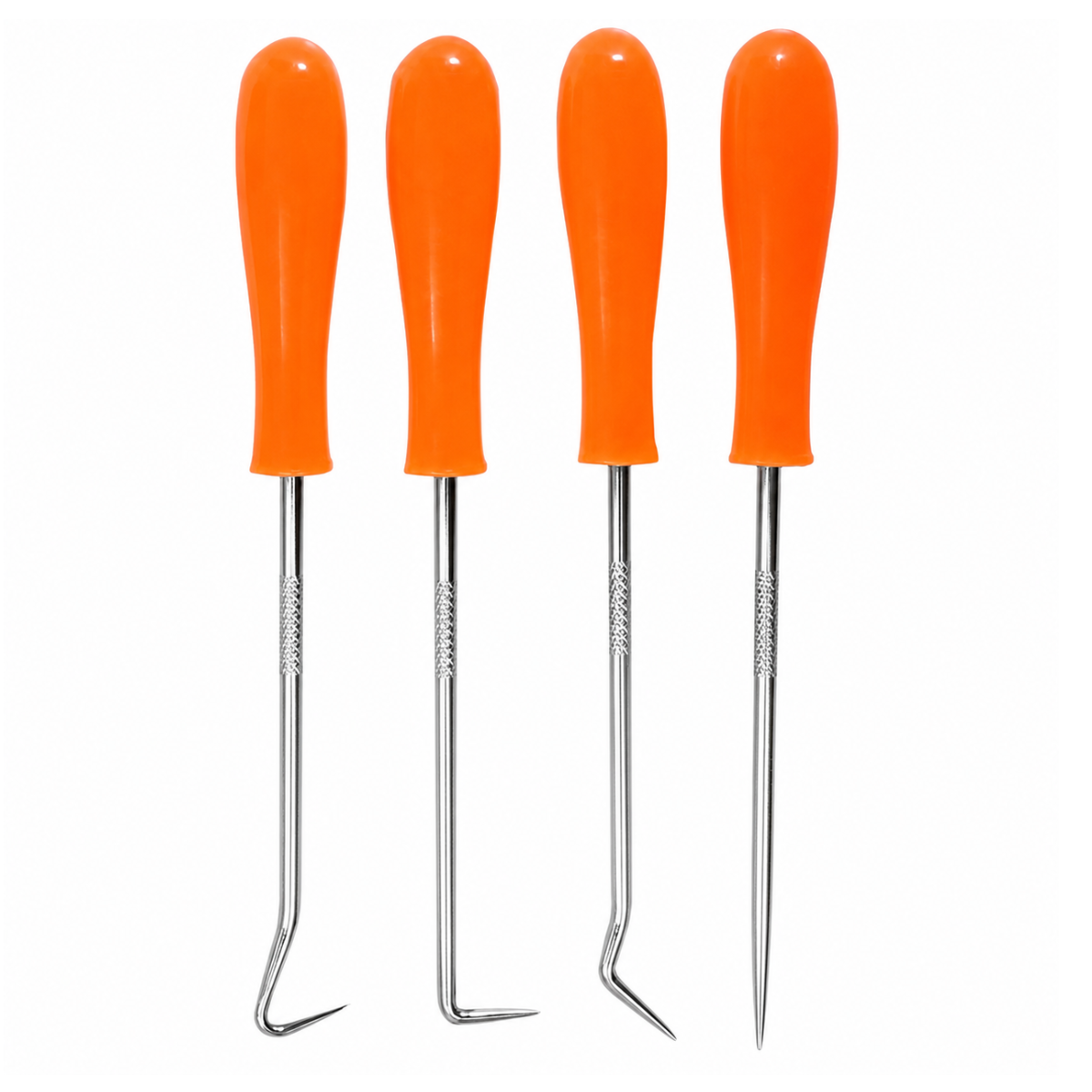 4-Piece 5-Inch Precision Pick and Hook Set, Chrome-Plated Steel Tools with Orange ABS Handles for Sculpting, Clay, Wax, Leather and Woodworking