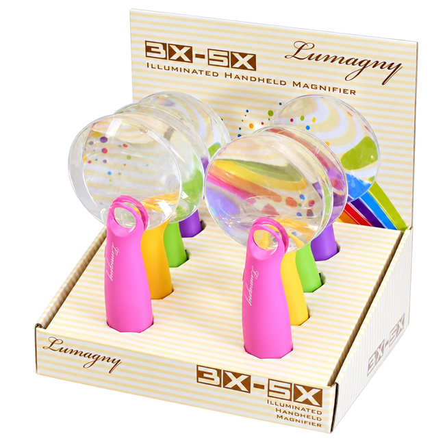 8 Pc 3X/5X Handheld Magnifying Glass Set with 3.5" Acrylic Lenses, Pastel Color Handles, Rimless Aspheric Design, Countertop Display Box – MG-14506