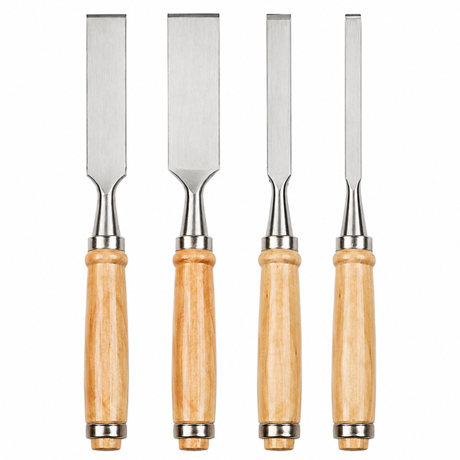 WEDGE 9 Inch 4 Piece Wood Chisel Set with Wooden Handles – Steel Blade Chisels for Woodworking, Carving, Hobby, Student and Light-Duty Use, TZ02-17440