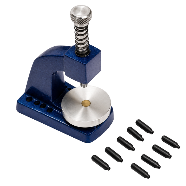 Watch Hand Setting Press Tool with 9 Interchangeable Tips – Self-Centering Spring-Loaded Watchmaker Hand Presser for Hour, Minute & Second Hands – Heavy-Duty Metal Repair Tool