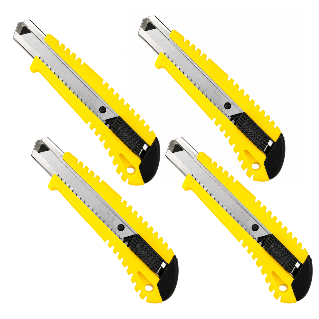 6-1/4 Inch Utility Knife with Stainless Steel Snap Blade & Yellow Plastic Handle – Pack of 4 – PK9003-YTD-Z04