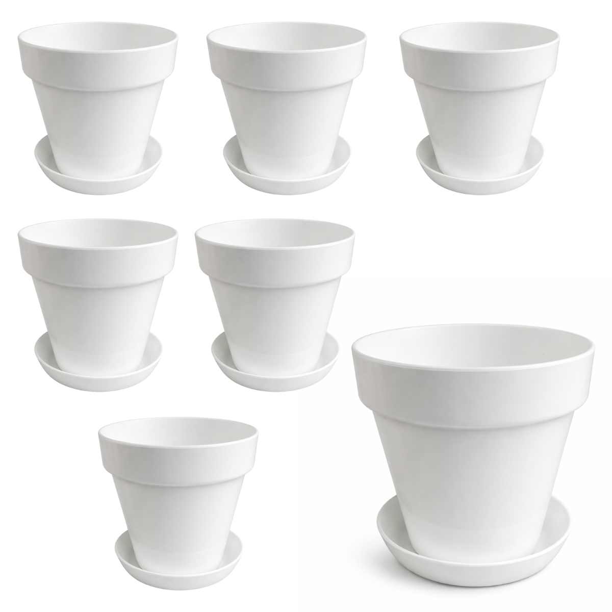4.5 Inch Plastic Plant Pots with Drainage Holes & Saucers – White Flower Pots for Indoor Plants, Succulent & Herb Planters, Lightweight Modern Design – 7 Pack