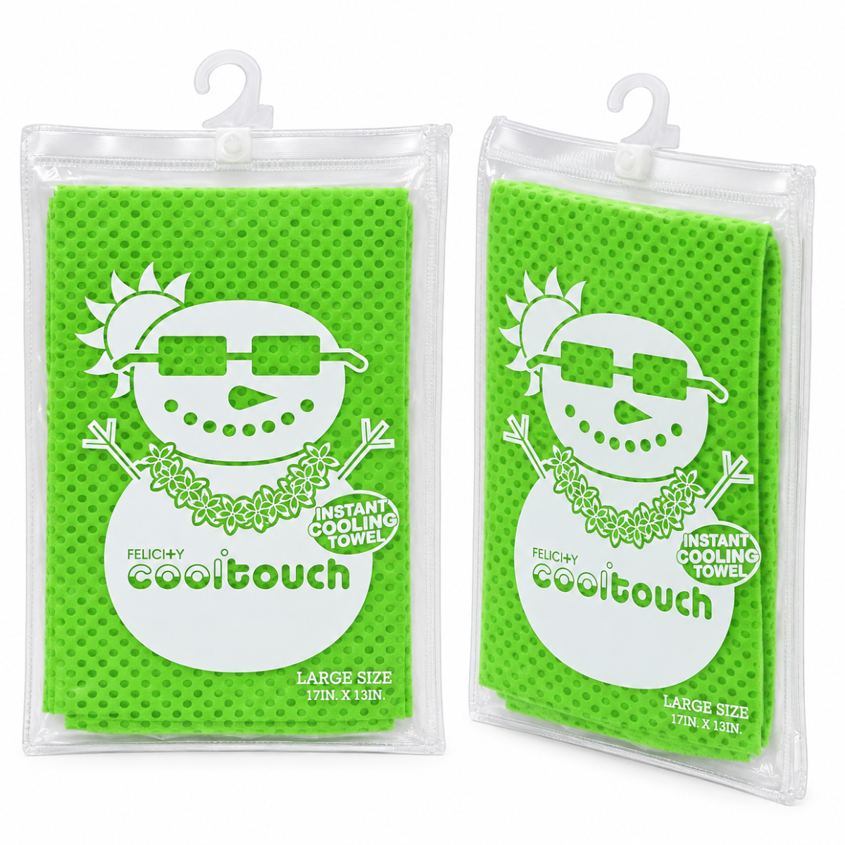 Instant Cooling Towels, 17 x 13 Inch, Reusable Water-Activated Sports Towels with Zipper Pouches, Pack of 2, Lime Green – LE-47356-Z02