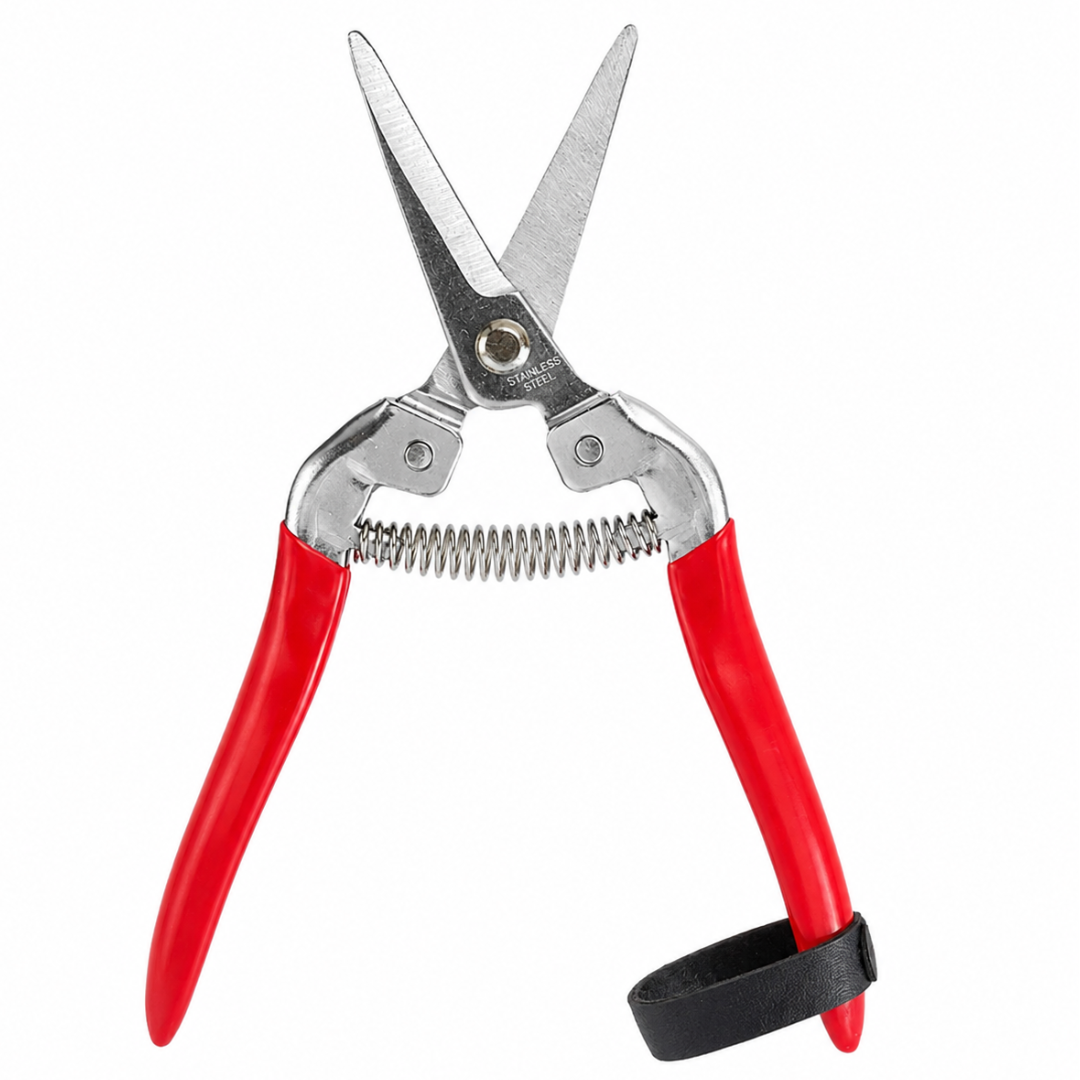 7.5-Inch Bent-Tip Pruning Shears with Stainless Steel Blades, Spring-Loaded Garden Scissors, Comfort Grip Handles and Safety Lock Strap – TU-FR-8239