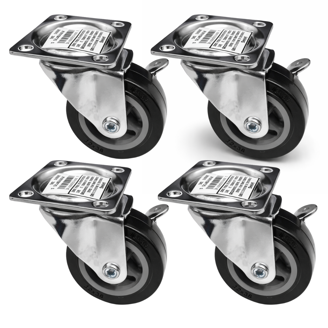 2.5 Inch Swivel Caster Wheels with Brake 4 Pack – Light Duty 2.5" Plate Mount Casters with Locking Brake and Smooth Rubber Wheel – Rolling Cart & Furniture Replacement Wheels