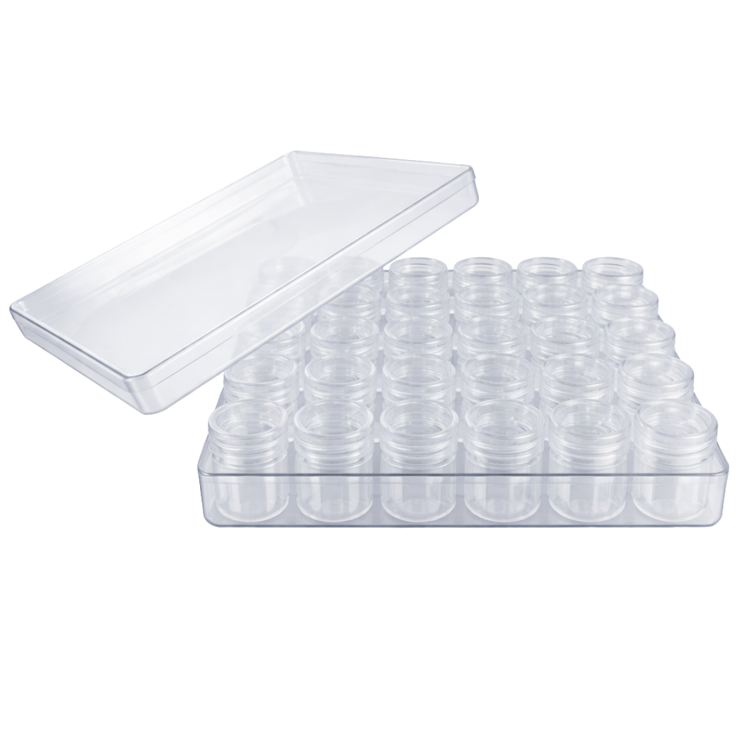 30 Pc Crafter's and Collector's Clear Plastic Box Set | 30 Self-Closing Canisters 0.86" Diameter x 1" Tall | 6.25" (15.88 cm) x 5.25" (13.34 cm) Box | Perfect for Buttons, Beads & More! Visit the BIN BUDDY Store