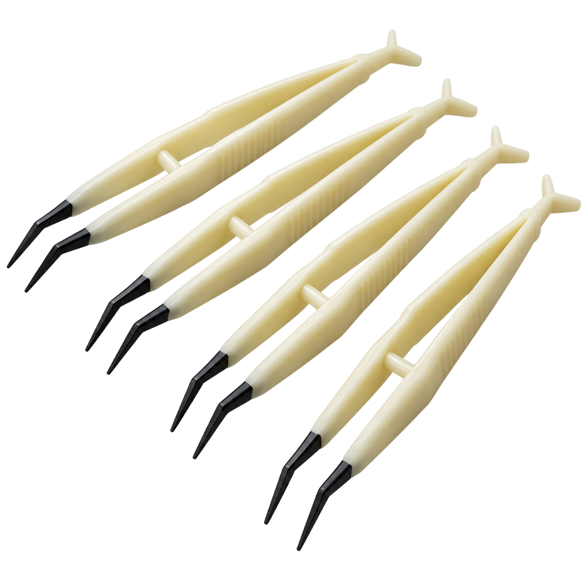6.25-Inch Plastic Tweezers with 45° Angled Metal Tips, Textured Fish Tail Grip, Pointed Serrated Tips for Crafts, Hobby Work & Small Parts – Pack of 4 – PL1036-Z04