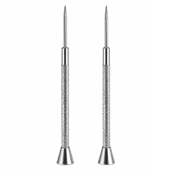 2 Pack Mini Metal Awl Pick Tool, 2.5 Inch Precision Pointed Awl with Knurled Grip Handle for Leather, Crafts, Jewelry, Detail Work, Marking, Scribing and Small Hole Starting
