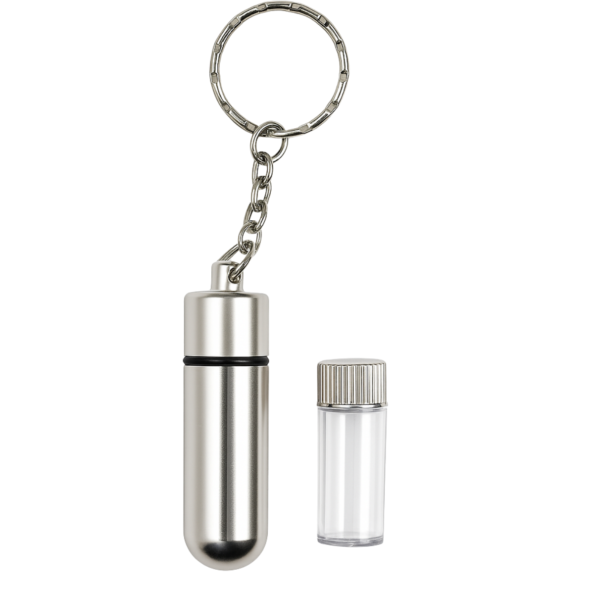 2" Metal Pill Holder with Key Ring and Vial  - CAM-86014