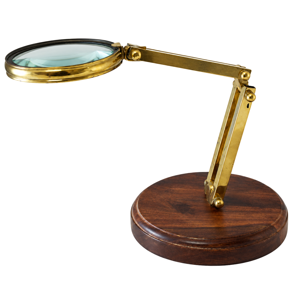 2X Adjustable Tabletop Magnifier with 3½-Inch Glass Lens, Brass Arm and 5½-Inch Solid Wood Base