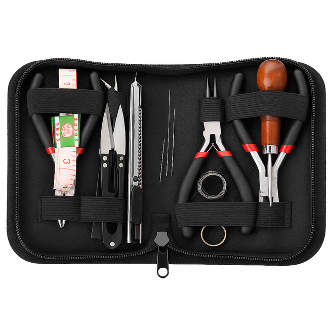 All-in-One Jewelry & Craft Tool Kit – 13 Essential Tools with Pliers, Needles, Awl, Tweezers, Thread Nipper & Measuring Tape in Compact Zipper Case – Perfect for Jewelry Making, Sewing & Crafting