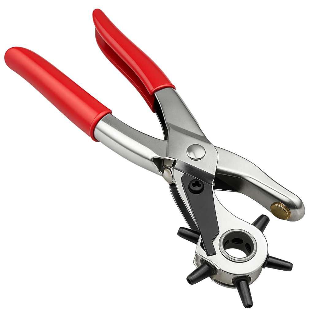 Leather Hole Punch Tool – 6 Sizes (2.5–6mm) | Nickel Plated with Brass Anvil & Comfortable Vinyl Grip – Ideal for Belts, Bags, Straps & Crafts