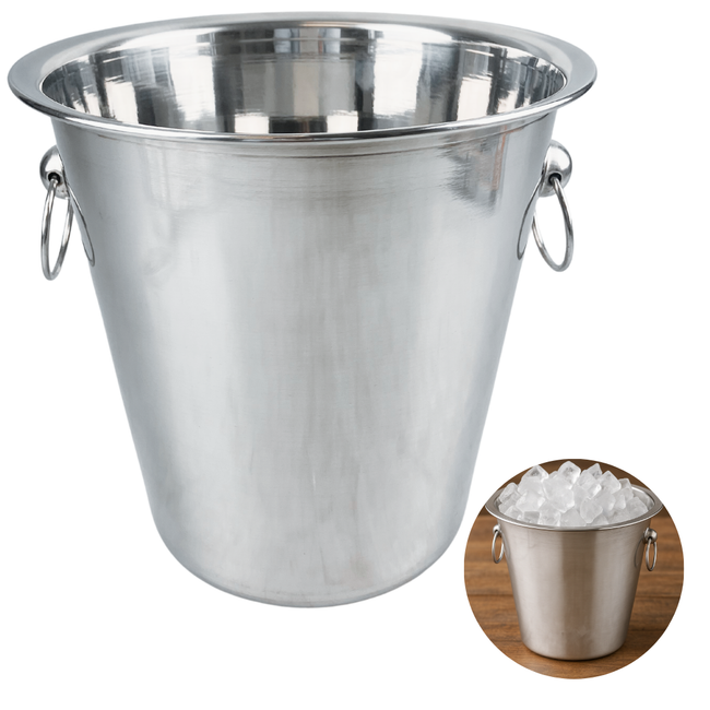 Stainless Steel Ice Bucket With Rings On The Sides  - U-81606