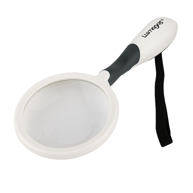 Handheld LED Illuminated Magnifier – 3.5" Aspheric Lens, 3X Large + 5X Small Lens, 2-Way LED Light, Ergonomic Grip – Requires 2 AAA Batteries