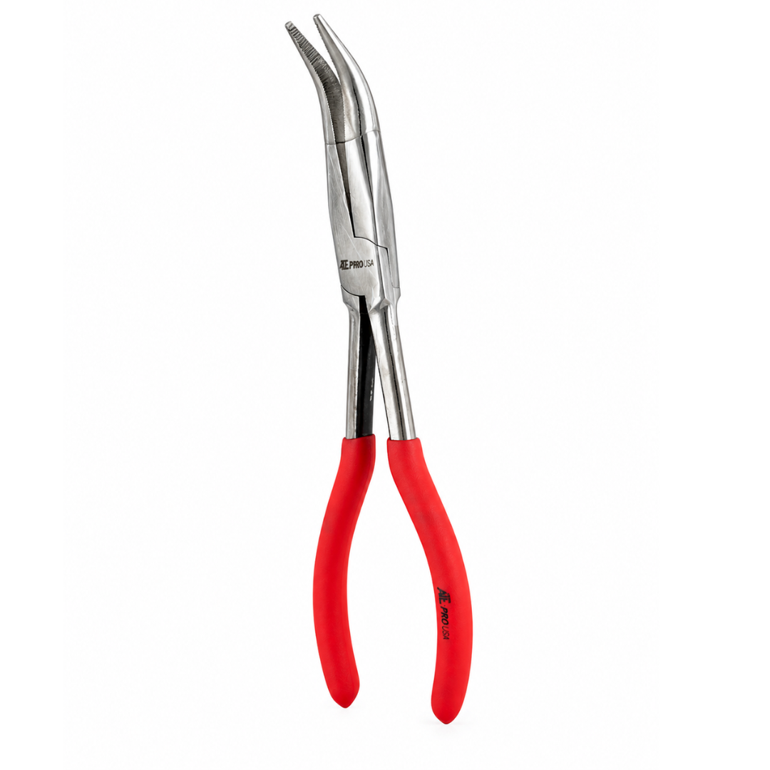11" 90 Degree Bent Long Nose Pliers – Extended Reach Needle Nose Pliers with Angled Jaw, Heavy-Duty Steel & Comfort Grip Handles – Automotive, Electrical & Mechanical Use