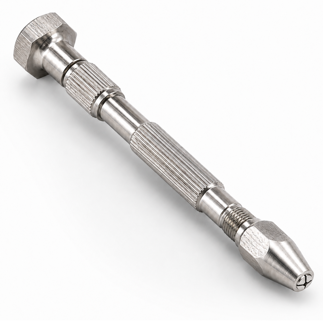 Hand Pin Vise Drill, Stainless Steel Mini Precision Drill Tool with 2 Double-Ended Collets, Knurled Grip & Swivel Head, Holds 1/8" and 5/16" Bits for Jewelry Making, Crafts, Model Work & Tapping