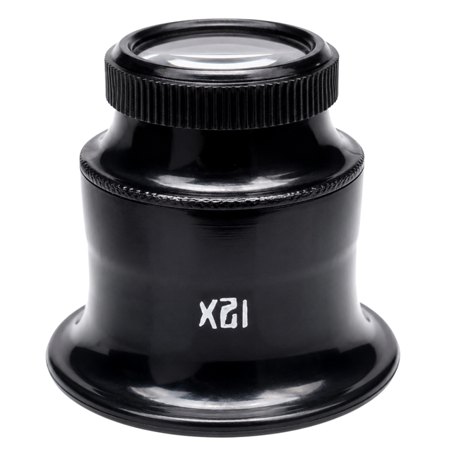 Black Double Lens Jeweler’s Loupe Magnifier, 12X, Compact Pocket Jewelry Inspection Loupe – MG-10950
