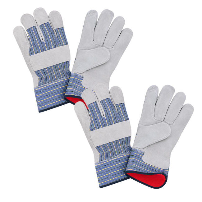 Men's Heavy Duty Red Cotton Lined Leather Palm Gloves, Gauntlet Cuff (Pack of: 2) - GL-14502-Z02