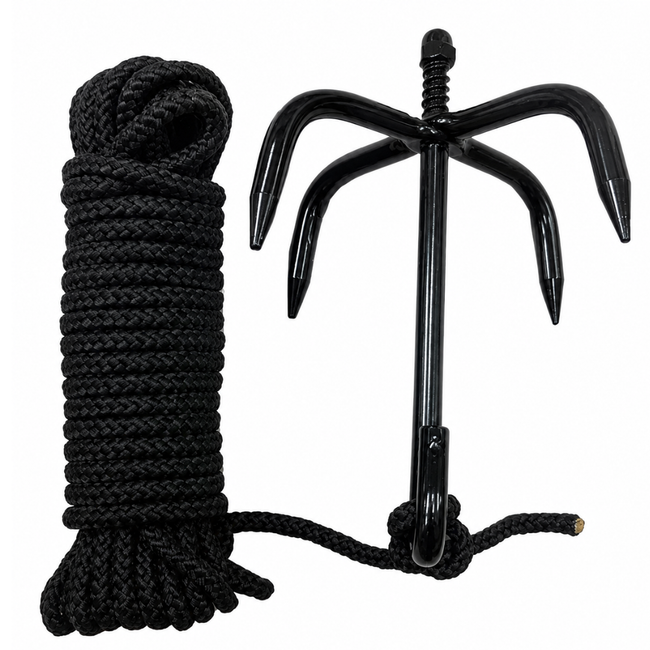 Grappling/Climbing Hook with 40 Ft Polypropylene Rope, 10 Inch Steel Shaft, 7 Inch Hooks – Heavy-Duty Utility Hook for Retrieval, Outdoor, Camping & General Purpose Use – TA-14906