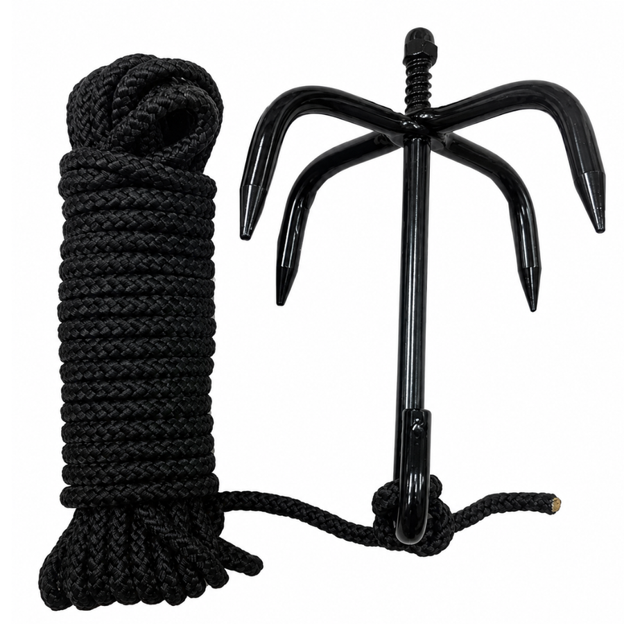 Grappling/Climbing Hook with 40 Ft Polypropylene Rope, 10 Inch Steel Shaft, 7 Inch Hooks – Heavy-Duty Utility Hook for Retrieval, Outdoor, Camping & General Purpose Use – TA-14906