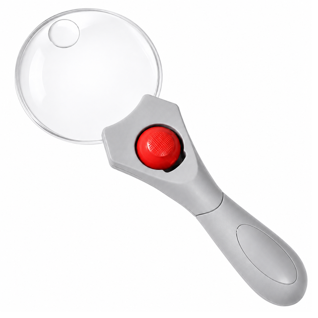 3X/5X 3.5 Inch Rimless LED Magnifier with Roller Ball Light Switch – Handheld Acrylic Magnifying Glass with Gray Handle, MP-13938