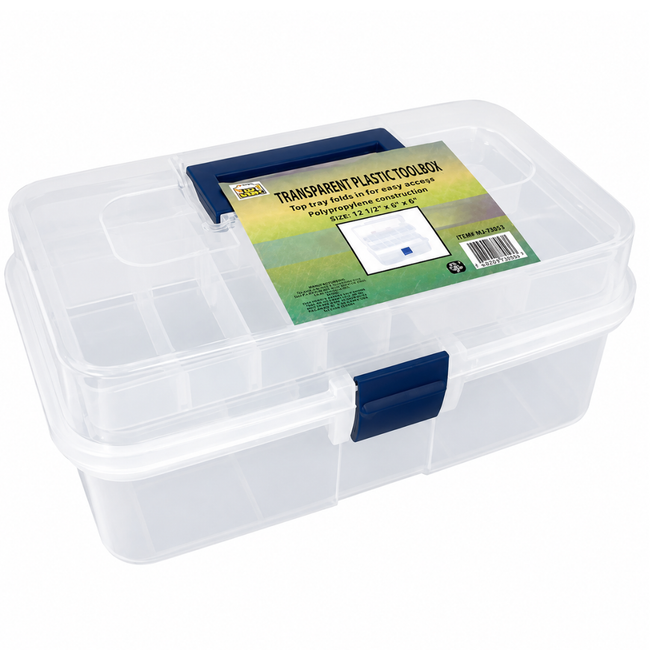 Artist & Craft Storage Box, 3-Tier Clear Plastic Organizer with Lift-Up Trays, Portable Art Supply Case for Paint Brushes, Colored Pencils, Paints, Sewing Supplies & Crafts, 12.5" x 6" x 6"