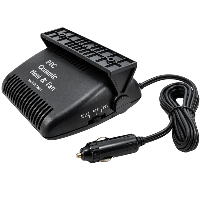 Road Genie 12V Car Heater & Fan, 120W Portable Automotive Windshield Defroster with Heat/Fan Settings, Adjustable Mounting Bracket and Cigarette-Lighter Plug, 6 x 5 x 2 Inches