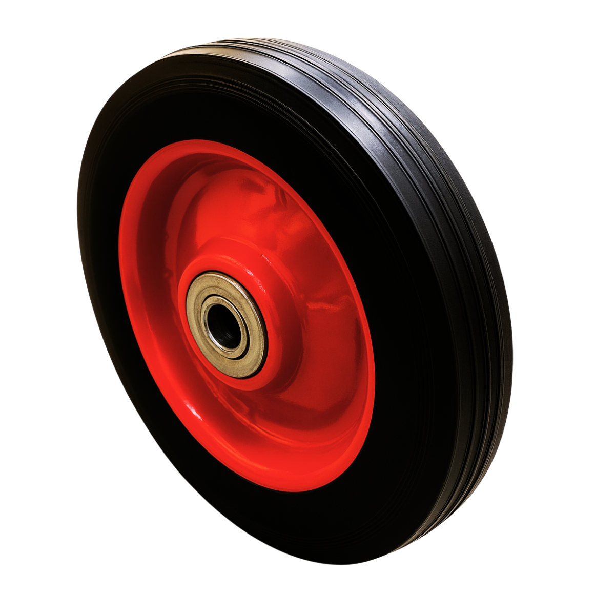 6" Solid Rubber Tire with 5/8" Bearing – Heavy Duty Wheel for Hand Trucks, Dollies, Lawn Carts, and Equipment – 6" Diameter x 1.5" Width – Red Steel Hub – Flat-Free Design