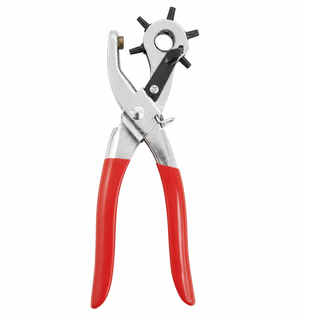 Revolving Leather Hole Punch Pliers with 6-Size Rotating Head, Heavy-Duty Metal Body and Comfort-Grip Handles for Belts, Purse Straps and Leather Crafts