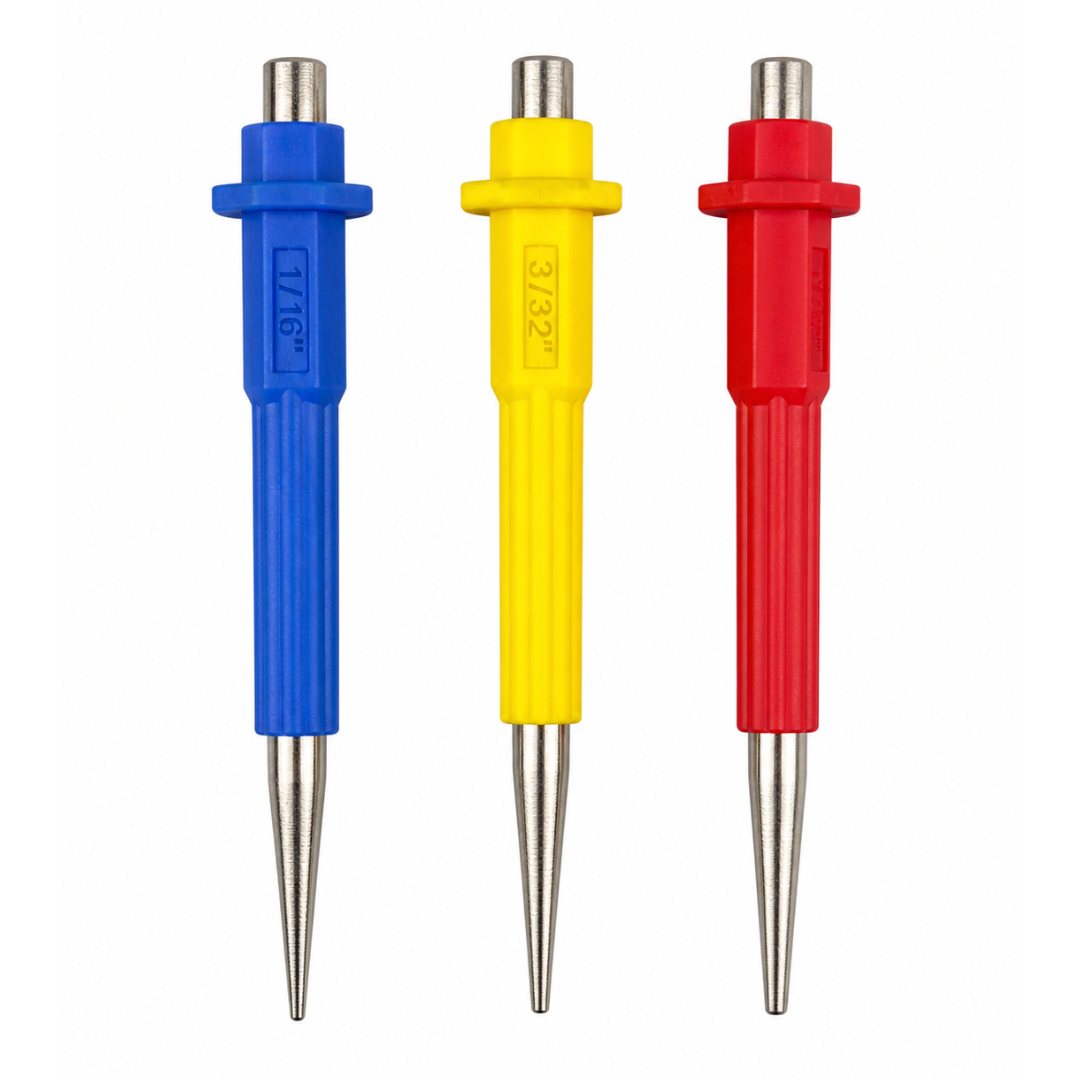 3 Piece Nail Punch Set – 1/16", 3/32", 1/8" Sizes – Chrome Vanadium Steel – Soft Grip Handles – Precision Pin Punch Tool Set for Woodworking & Carpentry