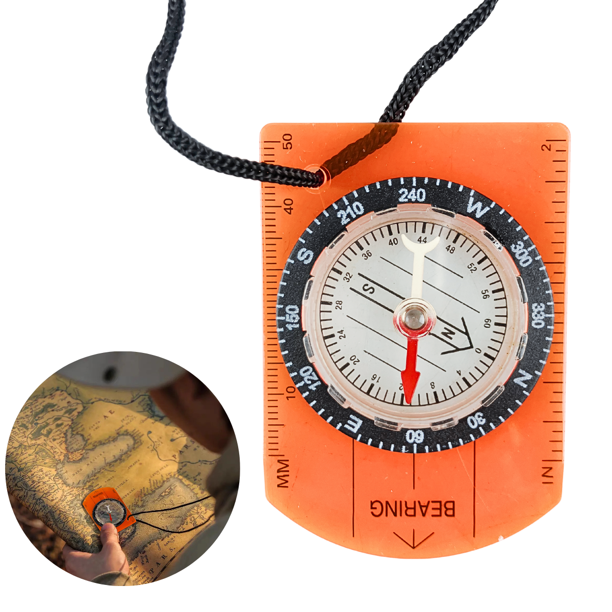 Map Reading Compass - Plastic Ruler Frame & Neck Lanyard  - PC-10900