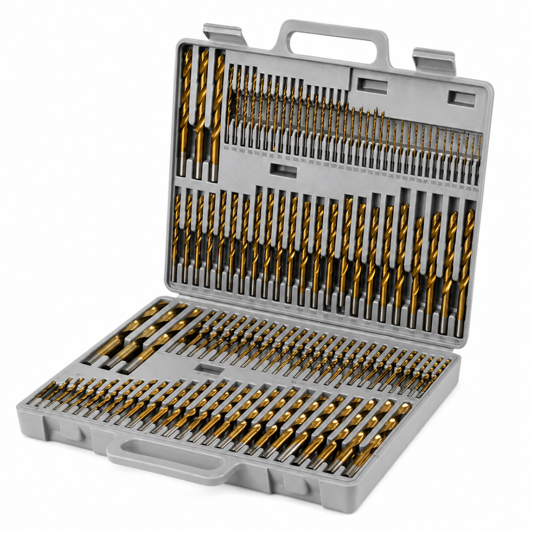 115 Piece Titanium Drill Bit Set – HSS TiN Coated Drill Bits – 1/16" to 1/2" Sizes – Fractional, Letter & Number Bits – Metal, Wood & Plastic