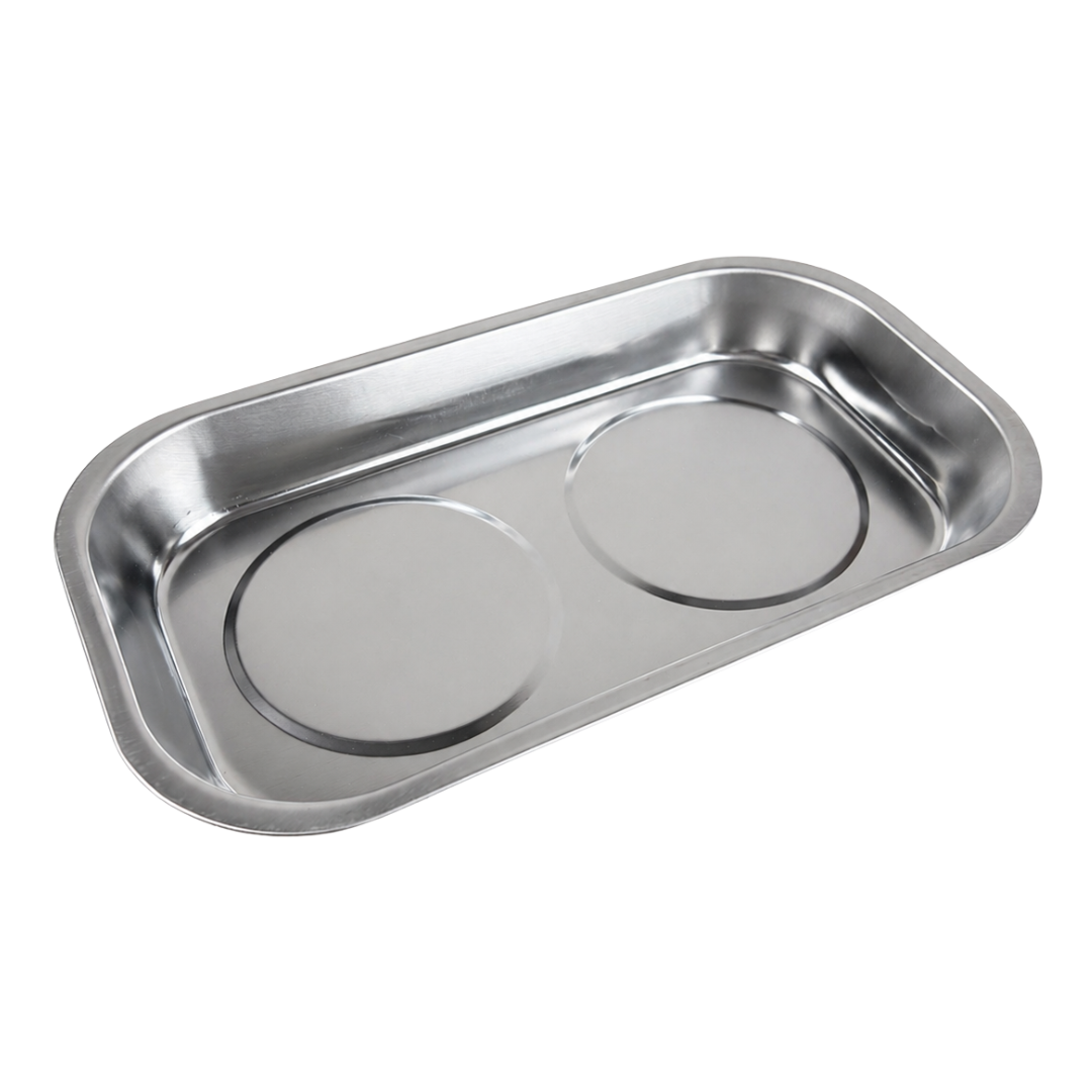 Magnetic Parts Tray – Stainless Steel Tool Tray with Dual Strong Magnets & Rubber Base, 9-3/8" x 5-3/8" – Holds Screws, Bolts & Tools for Garage, Auto Repair & Workbench