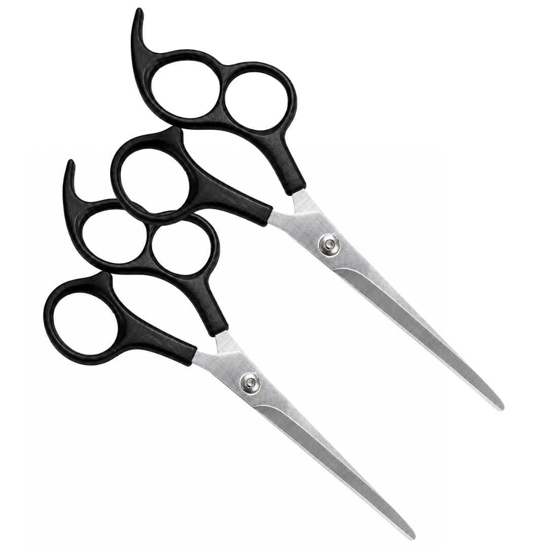 6-Inch 3-Finger Barber Hair Scissors, Stainless Steel Precision Cutting Shears with Triple Hole Plastic Handle, 2.75-Inch Blades, Pack of 2