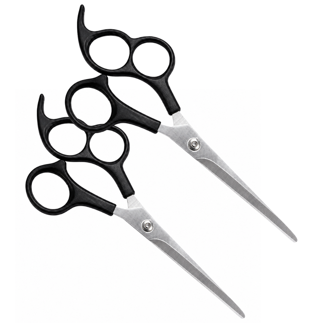 6-Inch 3-Finger Barber Hair Scissors, Stainless Steel Precision Cutting Shears with Triple Hole Plastic Handle, 2.75-Inch Blades, Pack of 2