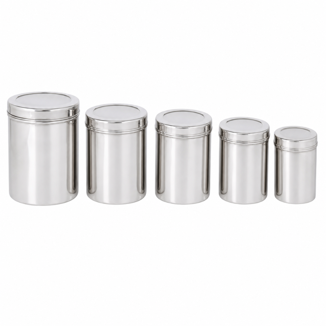5-Piece Stainless Steel Kitchen Canister Set with Fitted Lids, Graduated Food Storage Containers for Coffee, Flour, Sugar, Rice, Pasta, Tea and Snacks