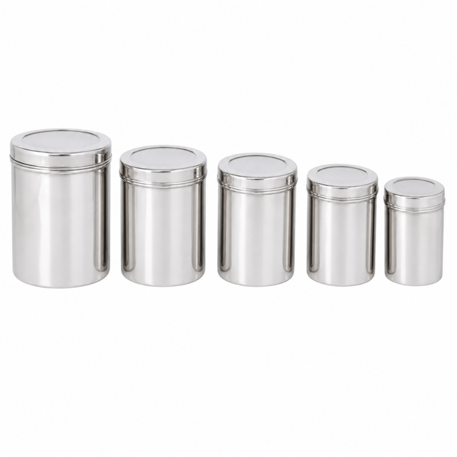 5-Piece Stainless Steel Kitchen Canister Set with Fitted Lids, Graduated Food Storage Containers for Coffee, Flour, Sugar, Rice, Pasta, Tea and Snacks