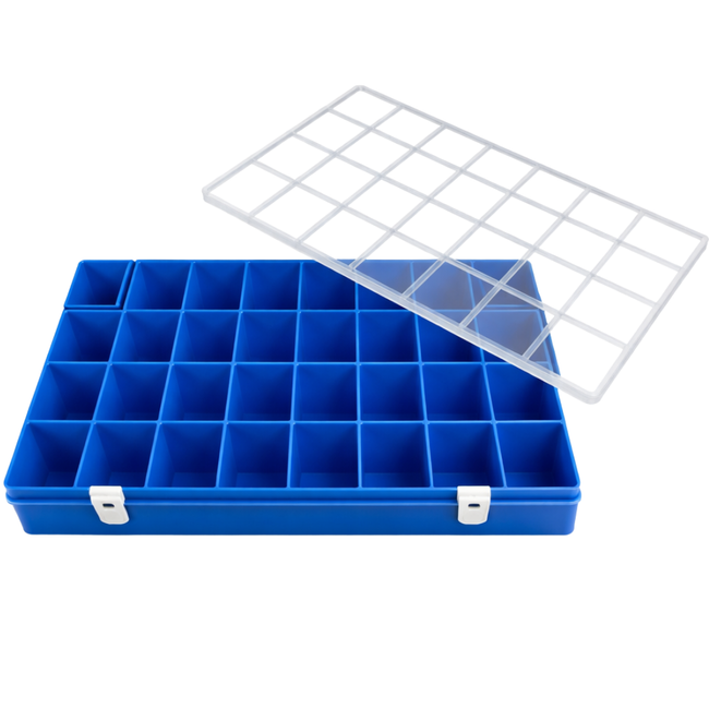 Clear Plastic Organizer Box with Multiple Compartments – 13" x 8"