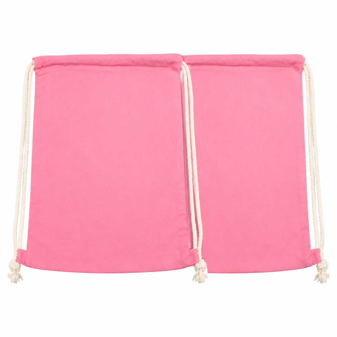 2-Pack Pink Cotton Casual Backpacks with White Rope Shoulder Straps and Hidden Interior Pocket, Lightweight 12 x 15 Inch Bags for Shopping and Everyday Use