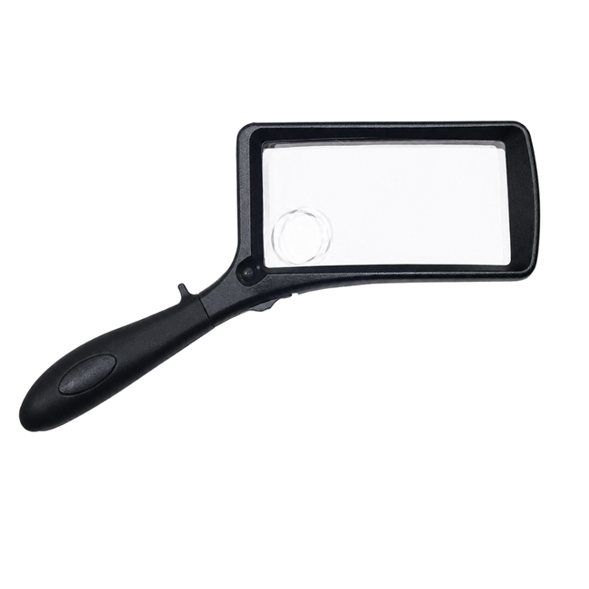 100 × 50 mm Rectangular Handheld Magnifier with 2X Main Lens, 4X Diopter and LED Light – Lightweight Reading Magnifier with Rubberized Easy-Grip Handle – MG-07546