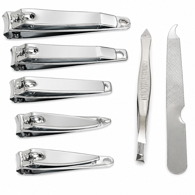 7 Piece Stainless Steel Manicure Set with 5 Nail Clippers, Tweezers, Nail Cleaner & File – Grooming Kit for Men & Women, Travel, Home, Purse, Desk or Toiletry Bag
