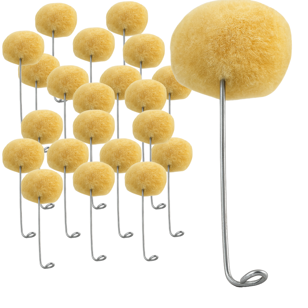 50 Piece 1" (2.5 cm) Diameter Genuine Wool Daubers Applicators with Metal Handle for Dye, Paint, Glue | Precise Application | Durable 3" (7.6 cm) Steel Handle
