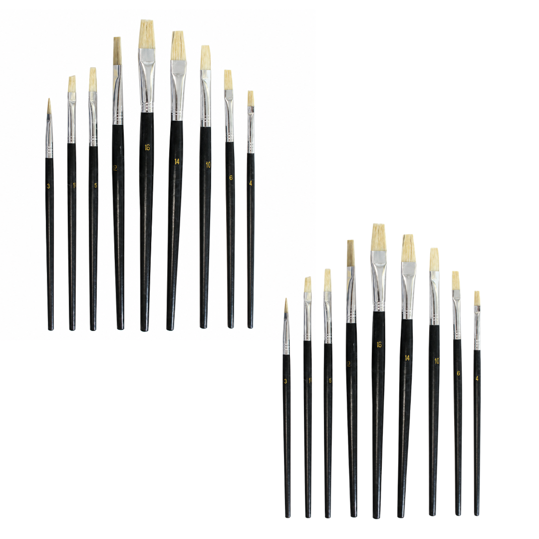 9-Piece Flat Artist Paint Brush Set, Sizes 0–16, Acrylic Bristles with Black Wooden Handles for Watercolor, Acrylic, Oil, Canvas, Wood and Crafts, 2-Pack, 18 Brushes Total