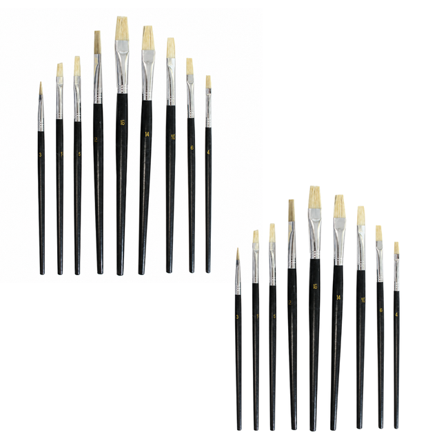 9-Piece Flat Artist Paint Brush Set, Sizes 0–16, Acrylic Bristles with Black Wooden Handles for Watercolor, Acrylic, Oil, Canvas, Wood and Crafts, 2-Pack, 18 Brushes Total