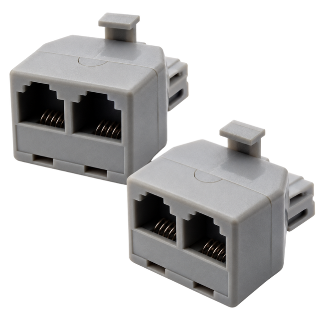 2-Outlet Modular Duplex Telephone Jack Adapter, Plastic Phone Line Splitter, 2-Pack – PA-00264-Z02