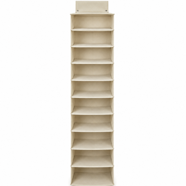 Hanging Shoe Organizer for Closet, 10-Shelf Space-Saving Storage with Hook-and-Loop Strap, Foldable Nonwoven Organizer for Shoes, Sandals and Accessories, 46.8 x 13 x 6 Inches – LKCO-43001-S