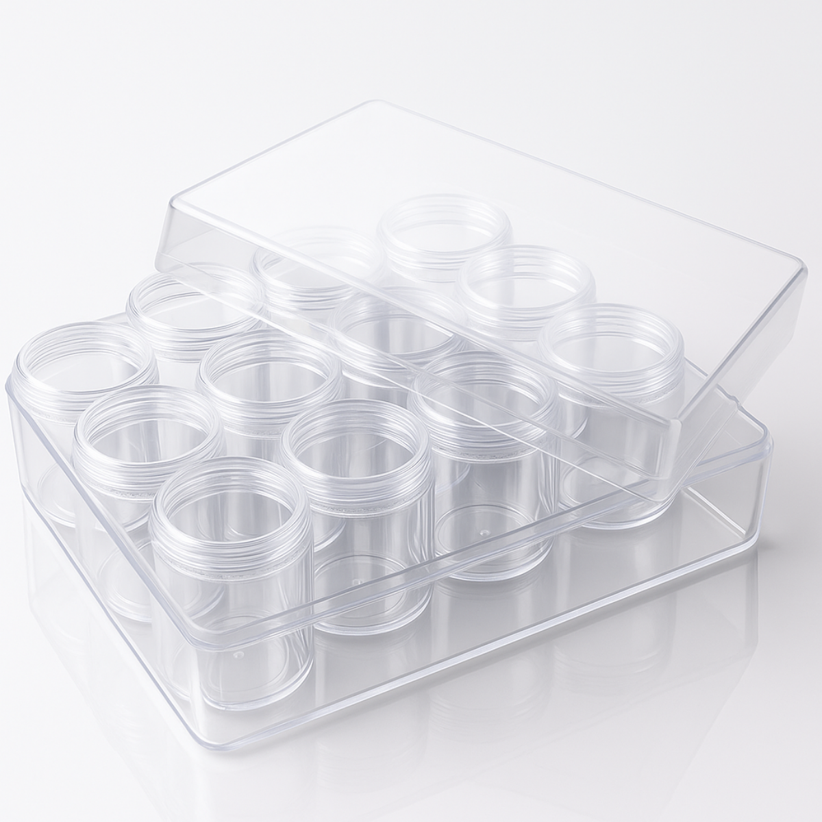 12 Plastic Clear Jars in Box- Screw-on Lids  - TJ-48846