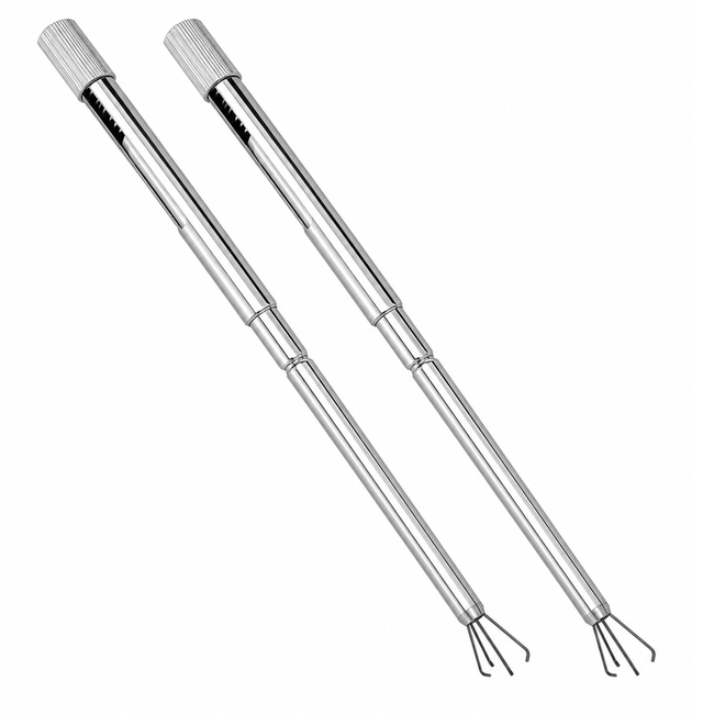 Retractable 4-Prong Pickup Tool, 5.75-Inch Metal Claw Grabber for Small Parts, Screws, Beads, Jewelry and Watch Repair, 3/4-Inch Maximum Opening, Pack of 2
