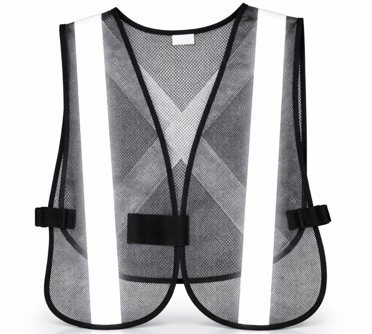 Black Mesh Safety Vest with White Reflective Strips  - SF-22224